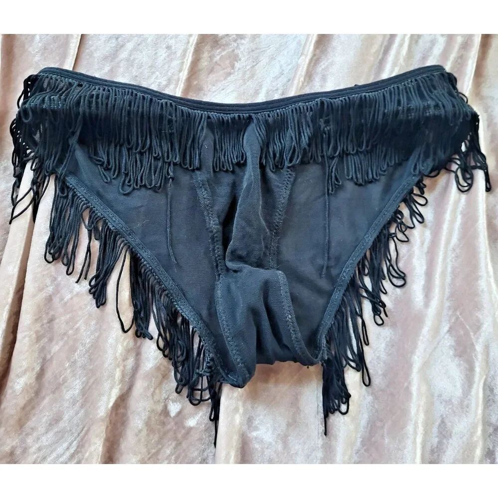 Vintage Show Girl Rene Rofe Lingerie Size S Fringed Hotpants - Picture 2 of 7